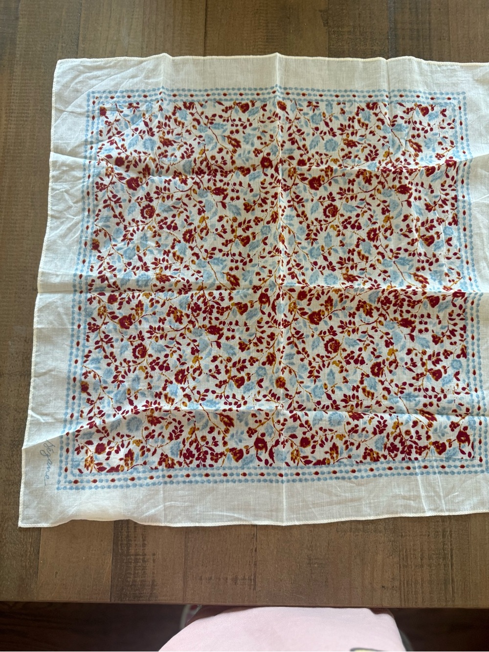 Sézane Floral Print Lightweight Scarf in Red and Light Blue on Cream - Picture 5 of 5